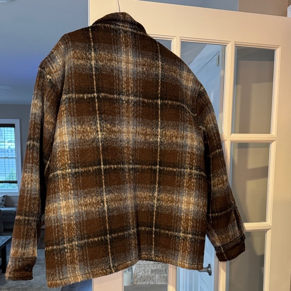 Abercrombie & Fitch Brown and Blue Plaid Wool-Blend Shacket - Picture 4 of 4